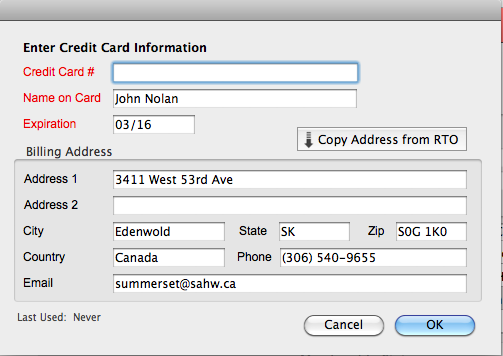 Billing Address and other information now stored with cards